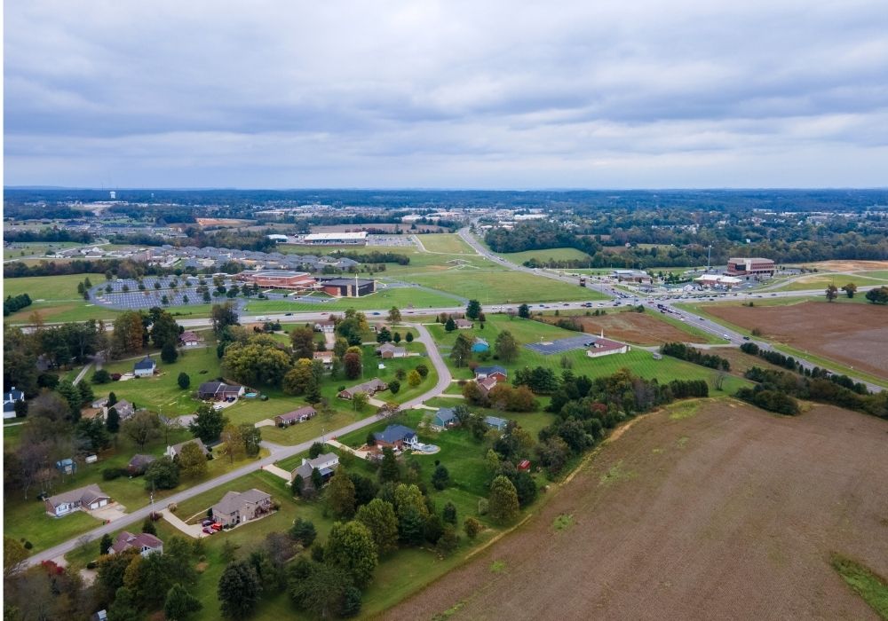 elizabethtown-kentucky-2 aerial view of a small town